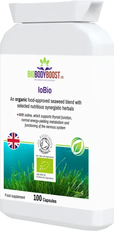 BioBodyBoost IoBio Organic Seaweed & Iodine Blend – 100 Capsules – product packaging, view 3