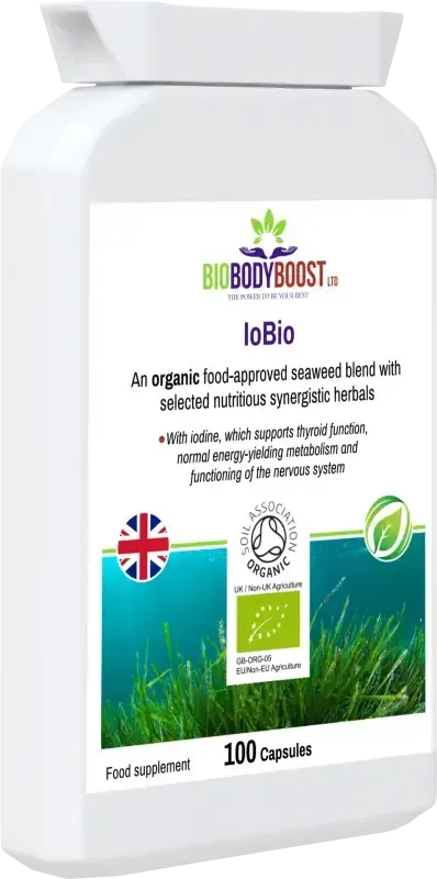 BioBodyBoost IoBio Organic Seaweed & Iodine Blend – 100 Capsules – product packaging, view 4
