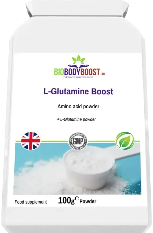 BioBodyBoost L-Glutamine Boost Unflavoured Powder – 100g – product packaging, view 6