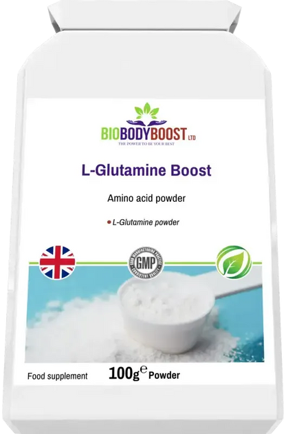 BioBodyBoost L-Glutamine Boost Unflavoured Powder – 100g – product packaging, view 6