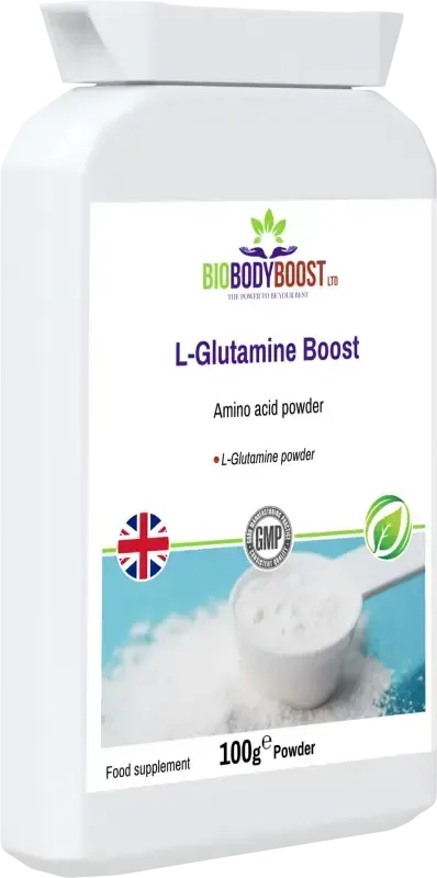 BioBodyBoost L-Glutamine Boost Unflavoured Powder – 100g – product packaging, view 4