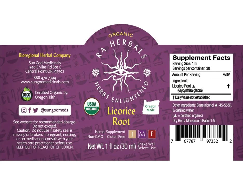 Sun God Medicinals Organic Licorice Root Tincture – 30ml