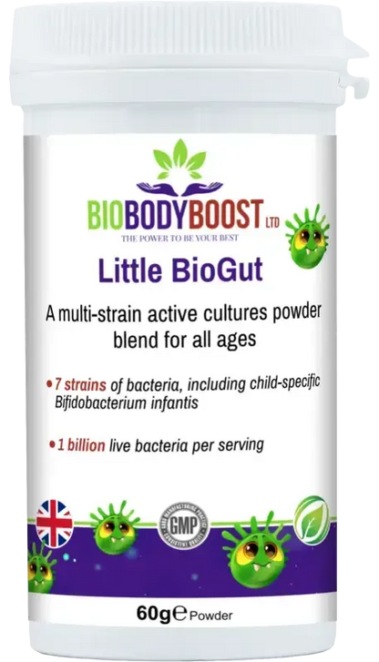 BioBodyBoost Little BioGut Kids Live Culture Powder – 60g – product packaging, view 1