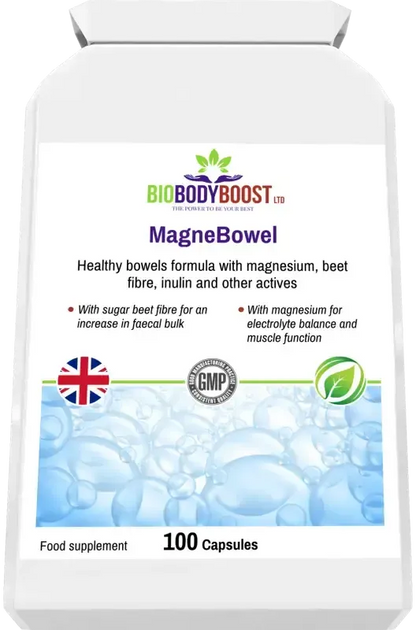 BioBodyBoost MagneBowel Magnesium & Fibre Formula – 100 Capsules – product packaging, view 6