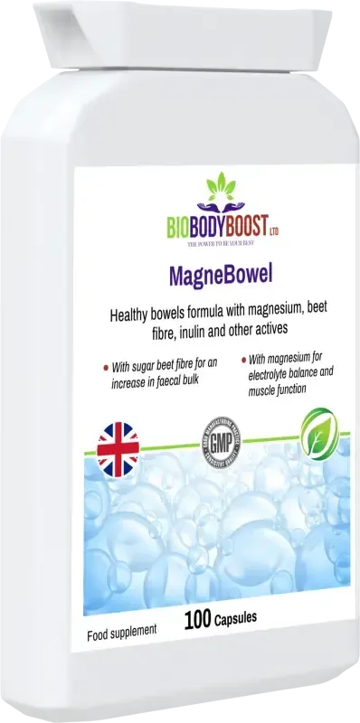 BioBodyBoost MagneBowel Magnesium & Fibre Formula – 100 Capsules – product packaging, view 4
