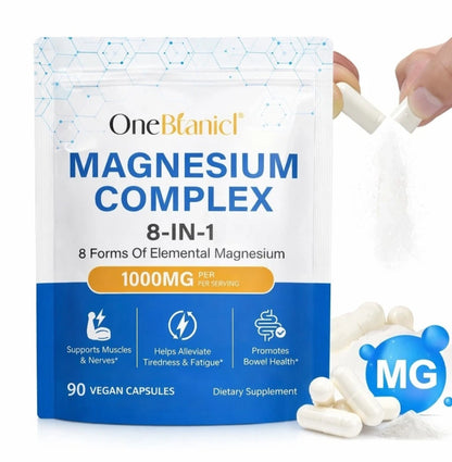 8-in-1 Magnesium Complex 1000mg vegan capsules for sleep stress and muscle support