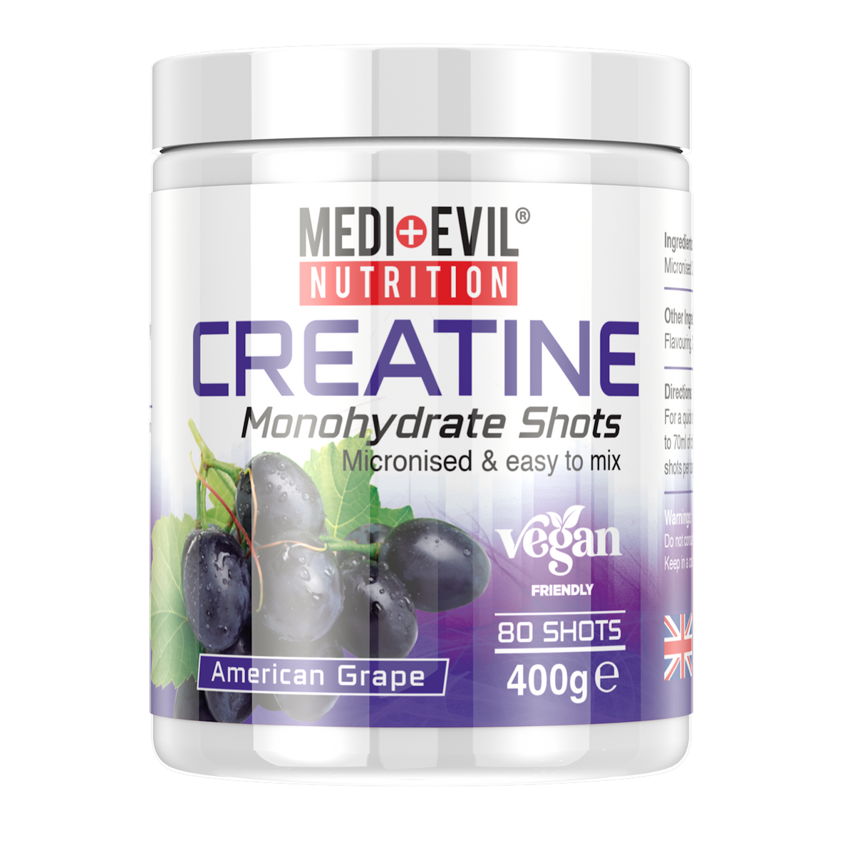 Creatine Monohydrate Shots 400g in American Grape flavour