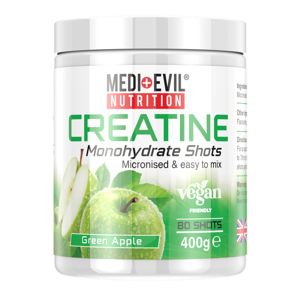 Creatine Monohydrate Shots 400g in Green Apple flavour