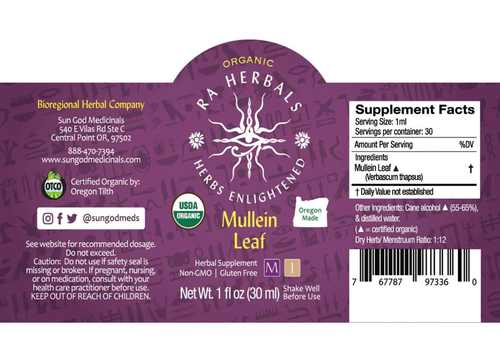 Sun God Medicinals Organic Mullein Leaf Tincture – 30ml
