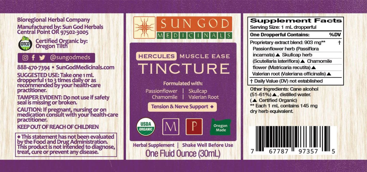 Sun God Medicinals Hercules Muscle Ease Organic Herbal Tincture – 30ml