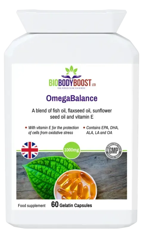 BioBodyBoost OmegaBalance Omega 3, 6 & 9 – 60 Capsules – product packaging, view 1