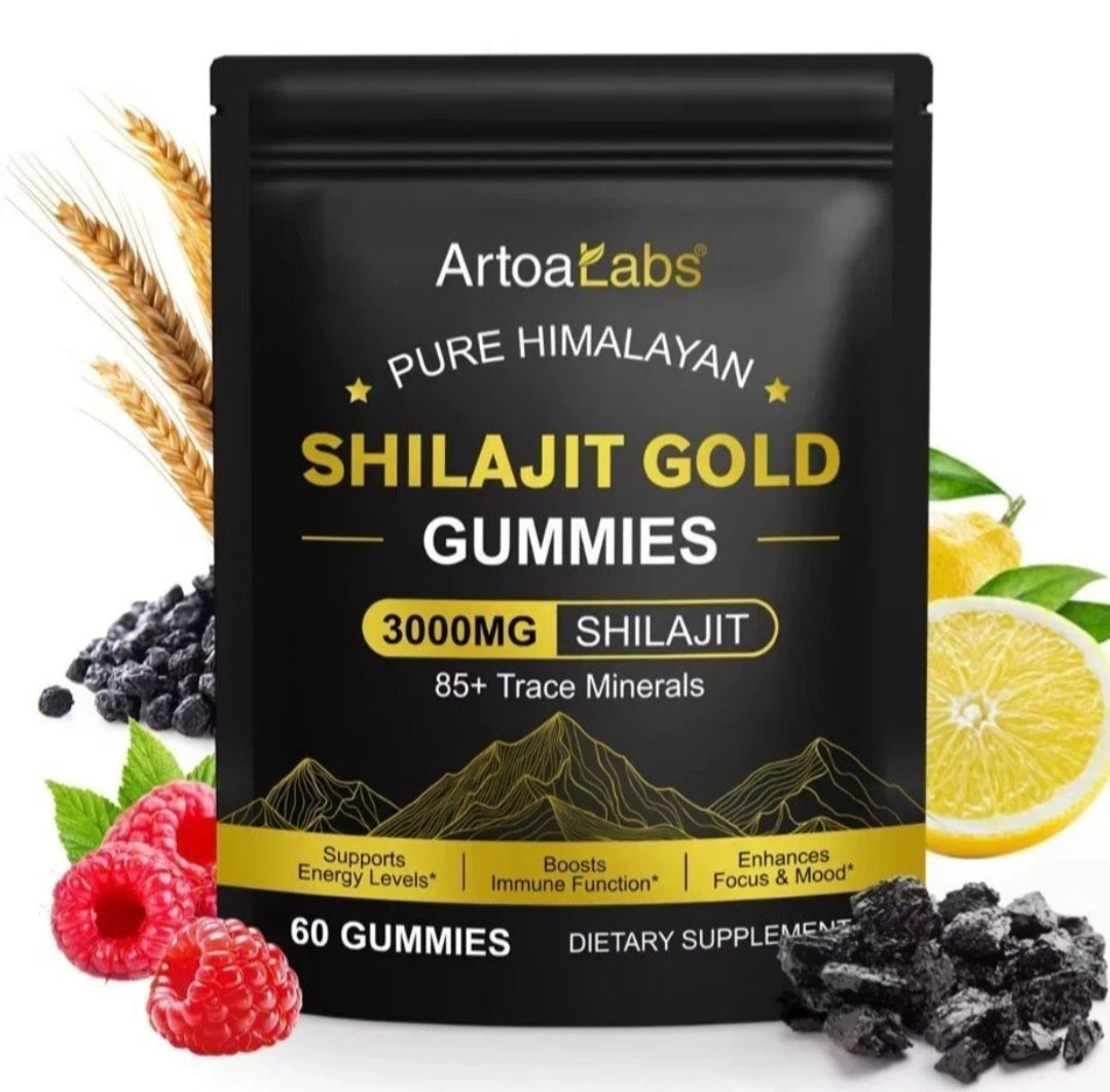 Pure Himalayan Shilajit Gold Gummies 3000mg pouch with natural fruit and mineral ingredients
