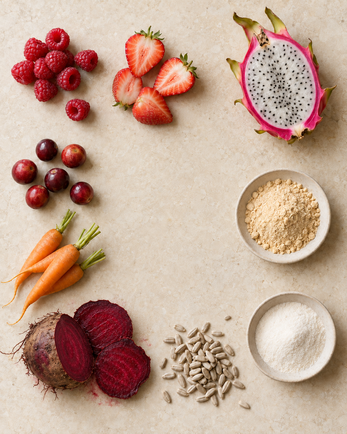 Raw Beauty Lab Vegan Collagen Booster – botanical ingredients arrangement