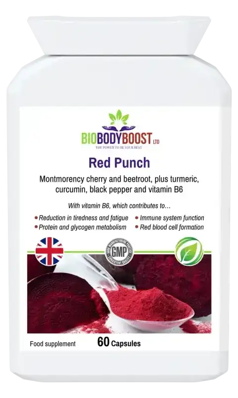 BioBodyBoost Red Punch Beetroot & Montmorency Cherry – 60 Capsules – product packaging, view 1