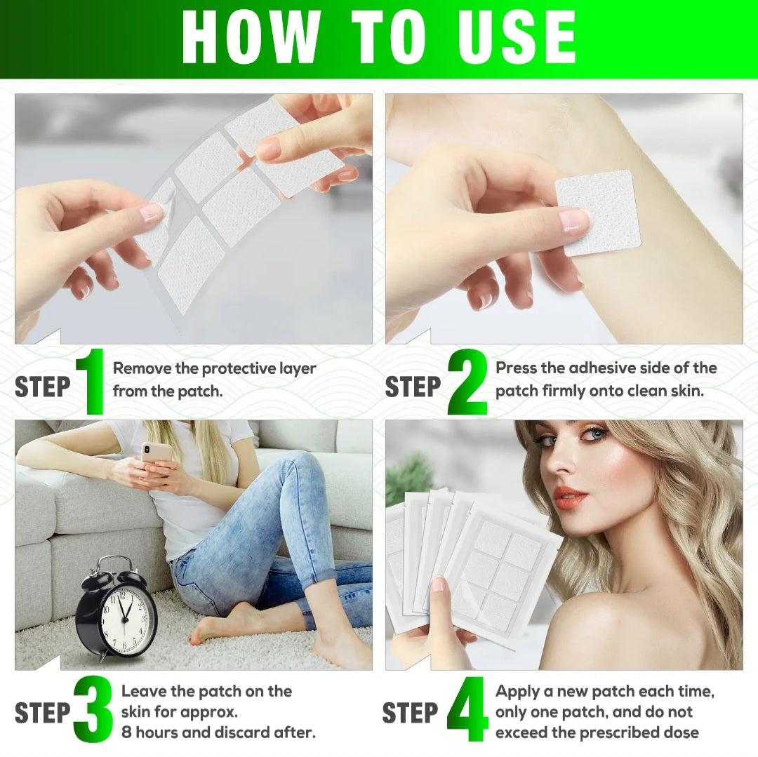 Instructions on how to use adhesive patches with images and text.