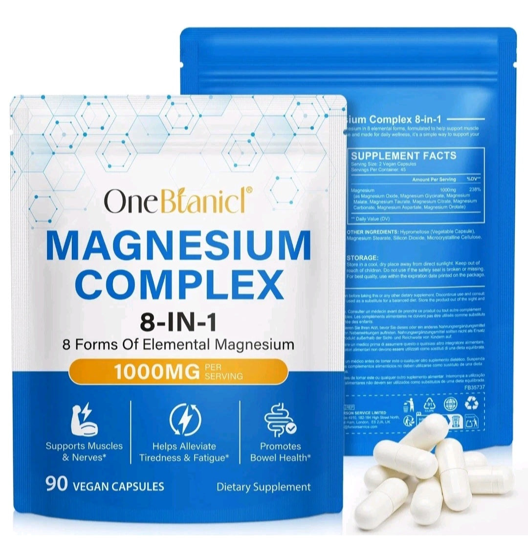 OneBlanc Magnesium Complex supplement packaging with capsules on a white background