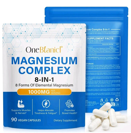 OneBlanc Magnesium Complex supplement packaging with capsules on a white background