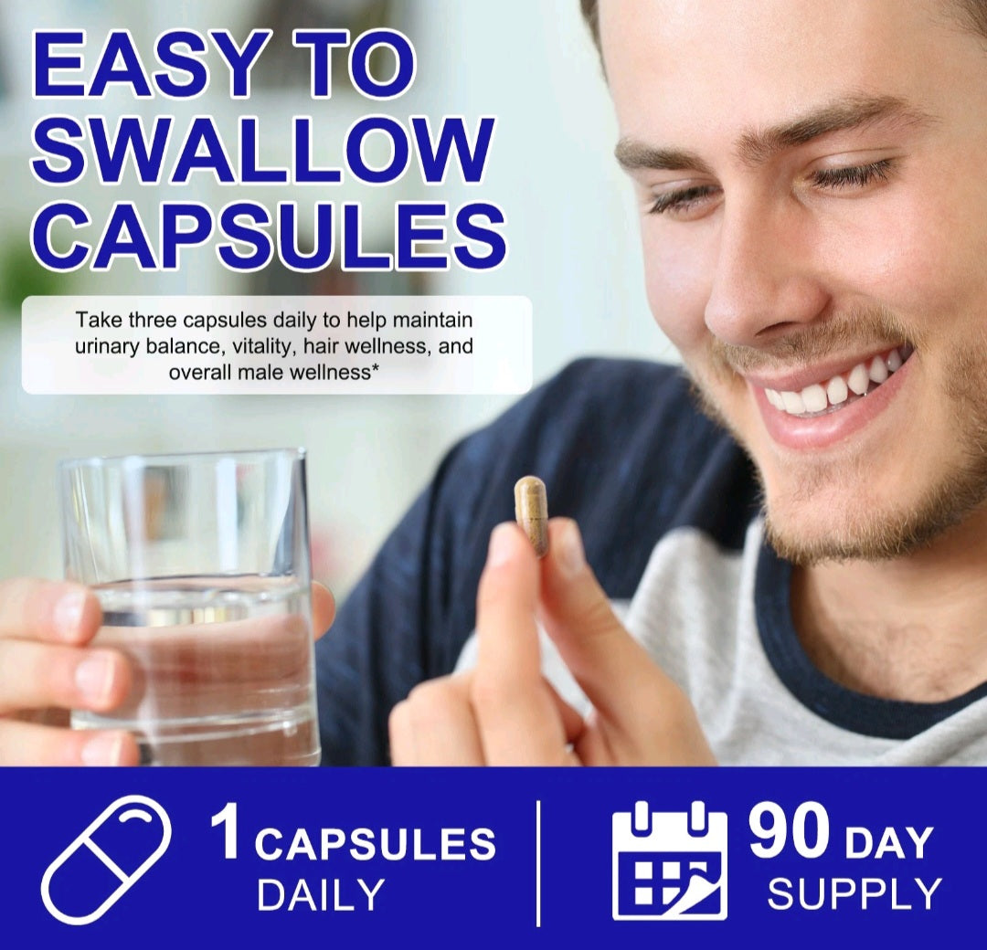 Man holding a Lemn Cortisol Support capsule beside a glass of water and 90-capsule information