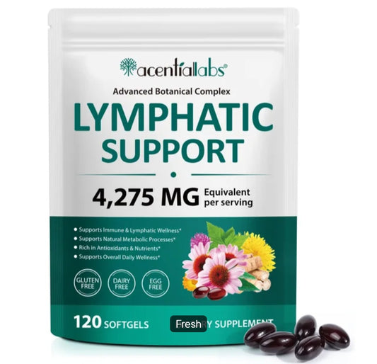 acentiallabs Lymphatic Support 4275mg pouch with dark softgels on a white background
