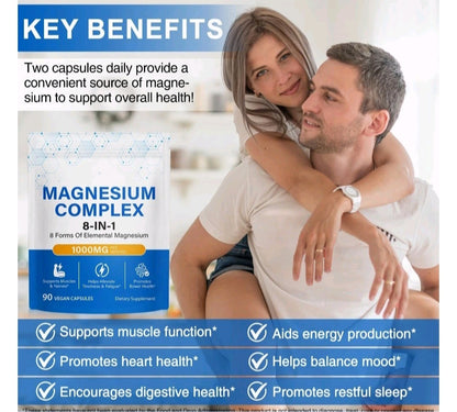 Supplement package with a couple embracing, highlighting key benefits on a white background.