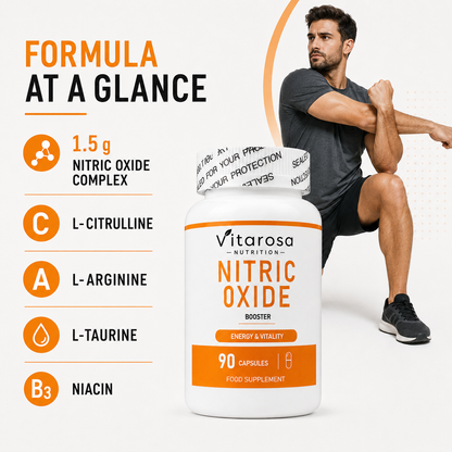 Vitarosa Nitric Oxide Booster formula with L-citrulline, L-arginine, L-taurine and niacin