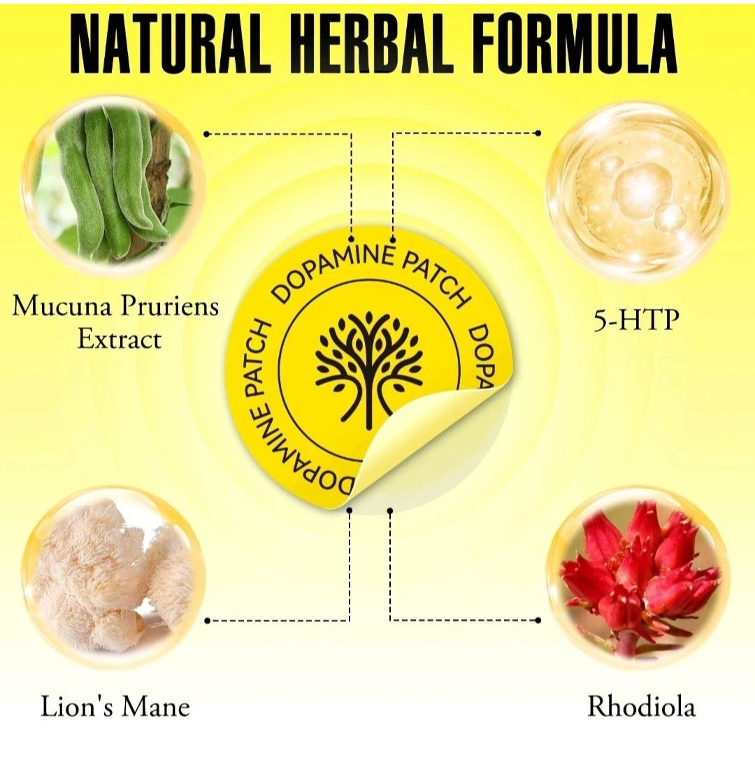 Dopamine Patch with natural ingredients on a yellow background