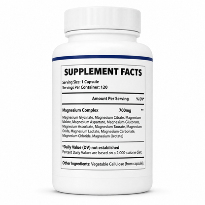 Vitarosa Magnesium 12-in-1 supplement facts showing a 700mg magnesium complex