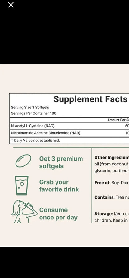 NAC 600mg with NAD+ Softgels 300 Capsules