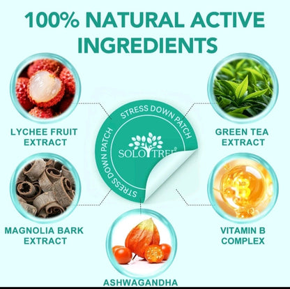 Product packaging with natural active ingredients including lychee fruit extract, green tea extract, magnolia bark extract, ashwagandha, and vitamin B complex, branded as 'Soleo Tree'.