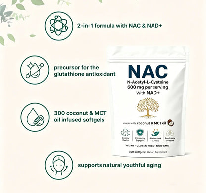 NAC 600mg with NAD+ Softgels 300 Capsules