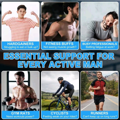 Collage of men with different fitness challenges and 'Essential Support for Every Active Man' text.