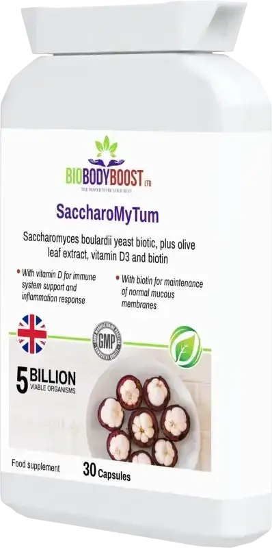BioBodyBoost SaccharoMyTum Saccharomyces Boulardii – 30 Capsules – product packaging, view 3