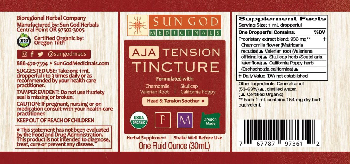 Sun God Medicinals Aja Tension Organic Herbal Tincture – 30ml