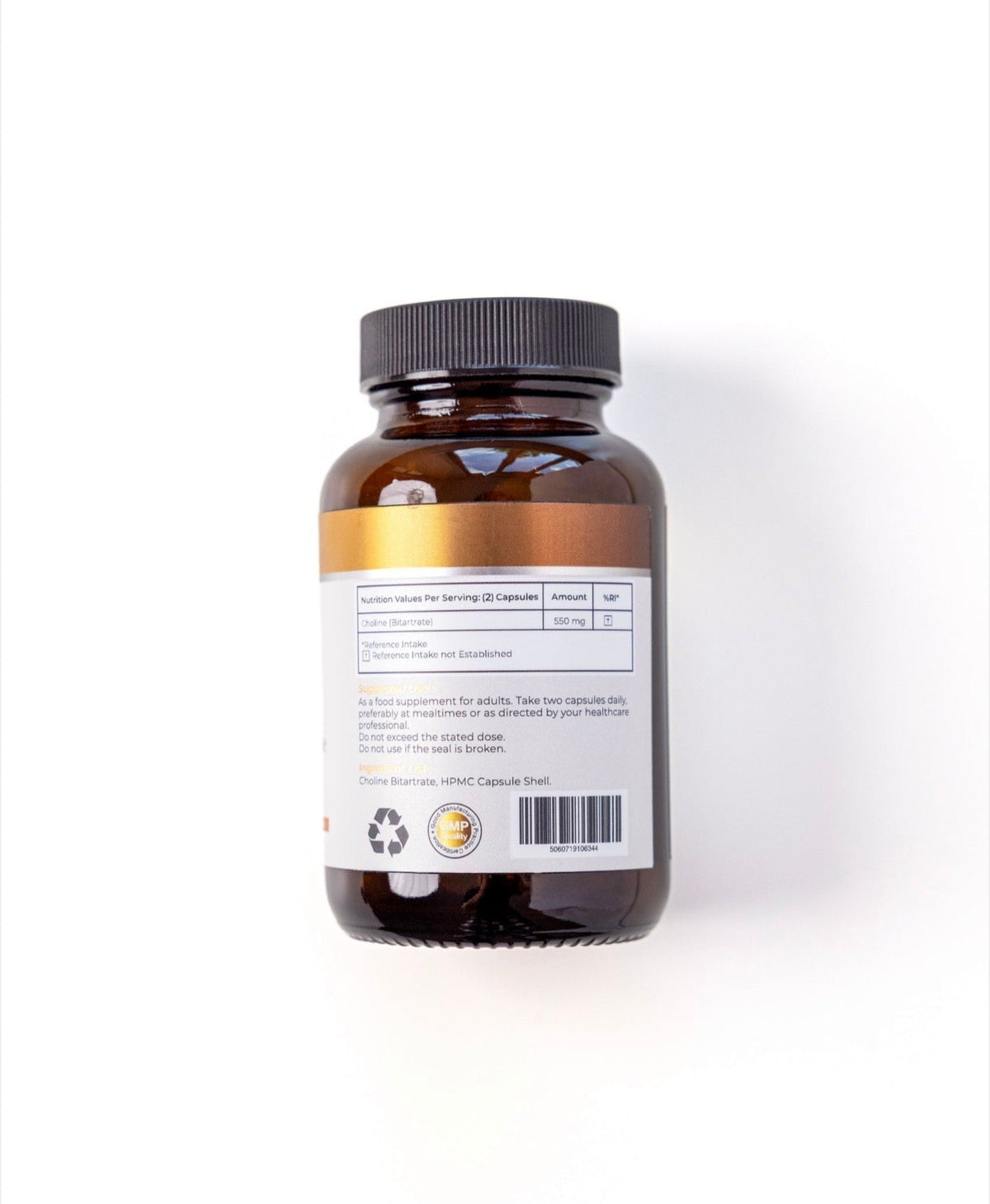 BePurer The Choline Capsule – Choline Bitartrate – back of bottle with nutritional panel