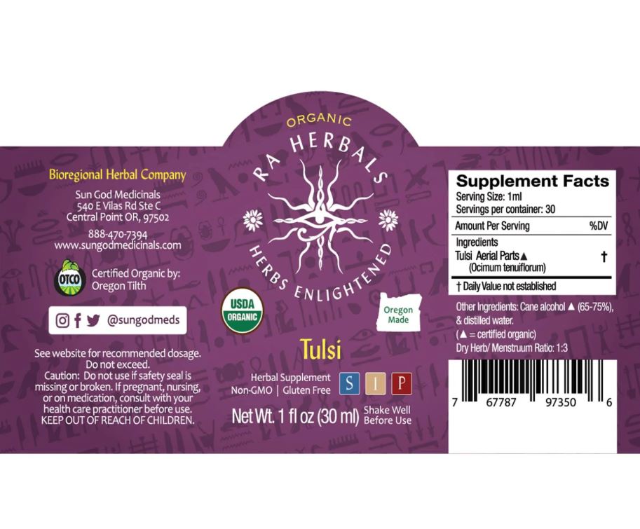 Sun God Medicinals Organic Tulsi Tincture – 30ml