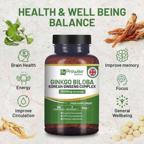 Prowise Healthcare Ginkgo Biloba & Korean Ginseng – 180 Tablets – product packaging