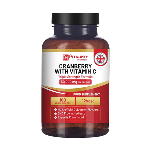 Prowise Cranberry 30,000mg Equivalent & Vitamin C – 180 Tablets – front of 180-tablet cranberry pack