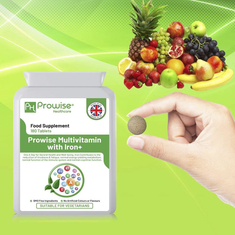 Prowise Multivitamin & Iron – 180 Tablets – bottle and tablet display