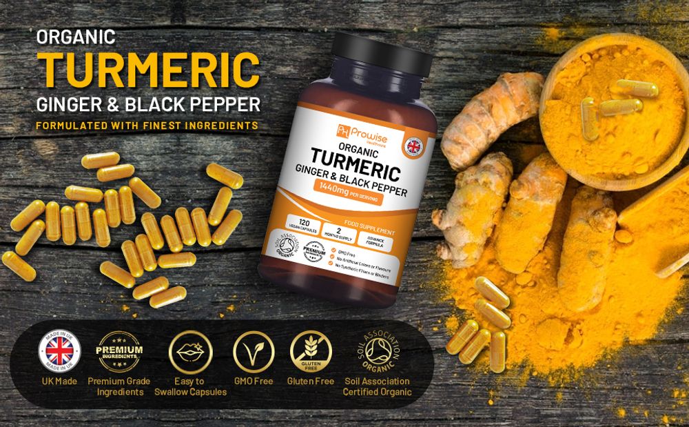 Prowise Organic Turmeric, Ginger & Black Pepper 1440mg – 120 Capsules – organic turmeric product overview