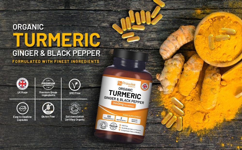 Prowise Organic Turmeric, Ginger & Black Pepper 1440mg – 120 Capsules – turmeric, ginger and black pepper product overview