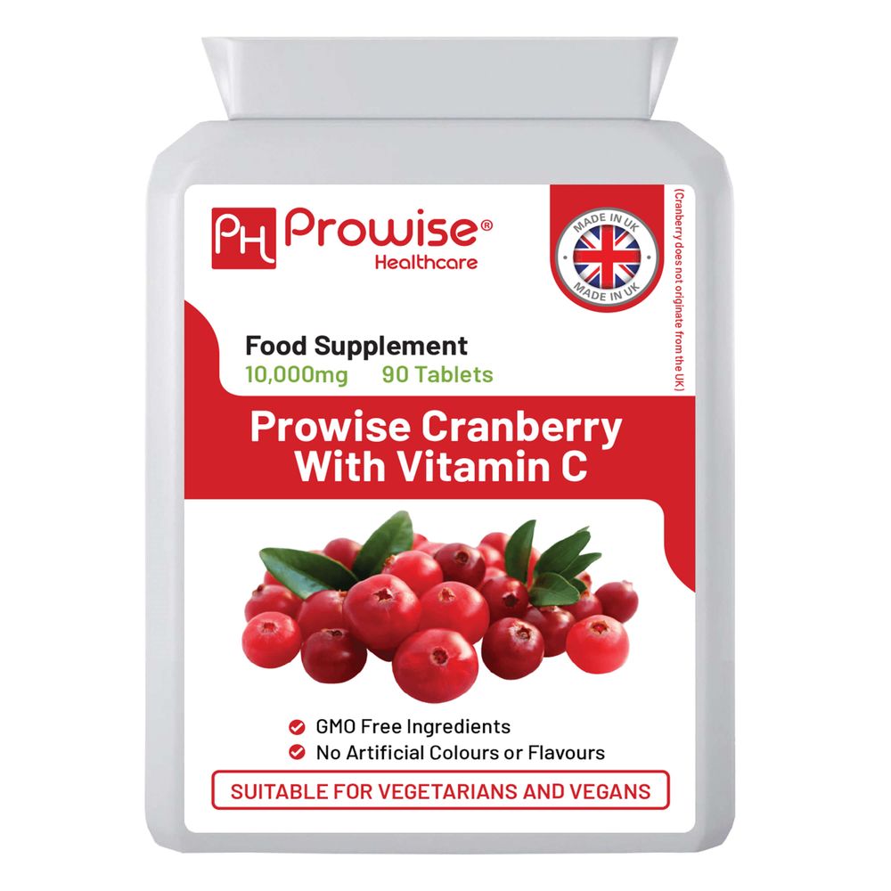 Prowise Cranberry 10,000mg Equivalent & Vitamin C – 90 Tablets – front of 90-tablet pack