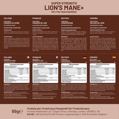 Prowise Lion’s Mane with B Vitamins – 180 Tablets – multilingual ingredient and serving panels