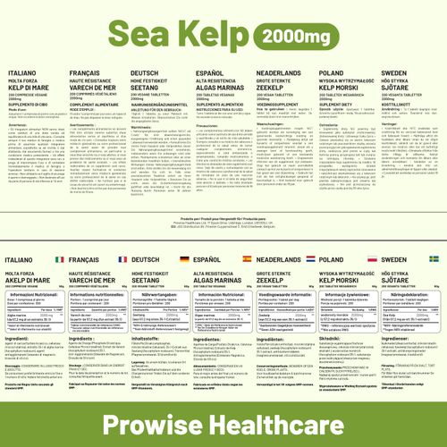 Prowise Sea Kelp 2000mg – 200 Tablets – multilingual ingredient and serving panels