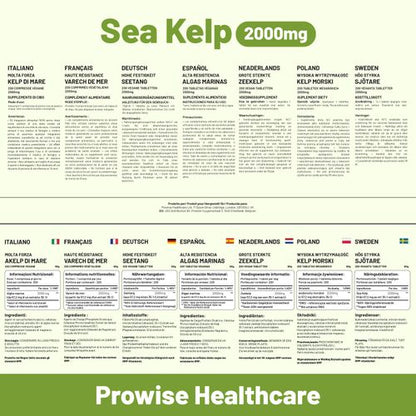Prowise Sea Kelp 2000mg – 200 Tablets – multilingual ingredient and serving panels