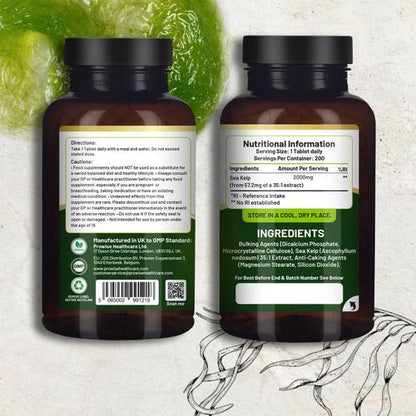 Prowise Sea Kelp 2000mg – 200 Tablets – bottle labels with ingredients and serving information
