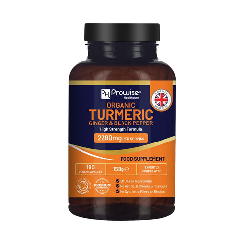 Prowise Healthcare Organic Turmeric, Ginger & Black Pepper – 180 Capsules – front bottle label