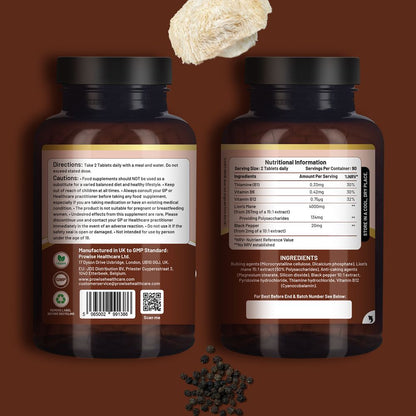 Prowise Lion’s Mane with B Vitamins – 180 Tablets – bottle labels with ingredients and nutrient amounts