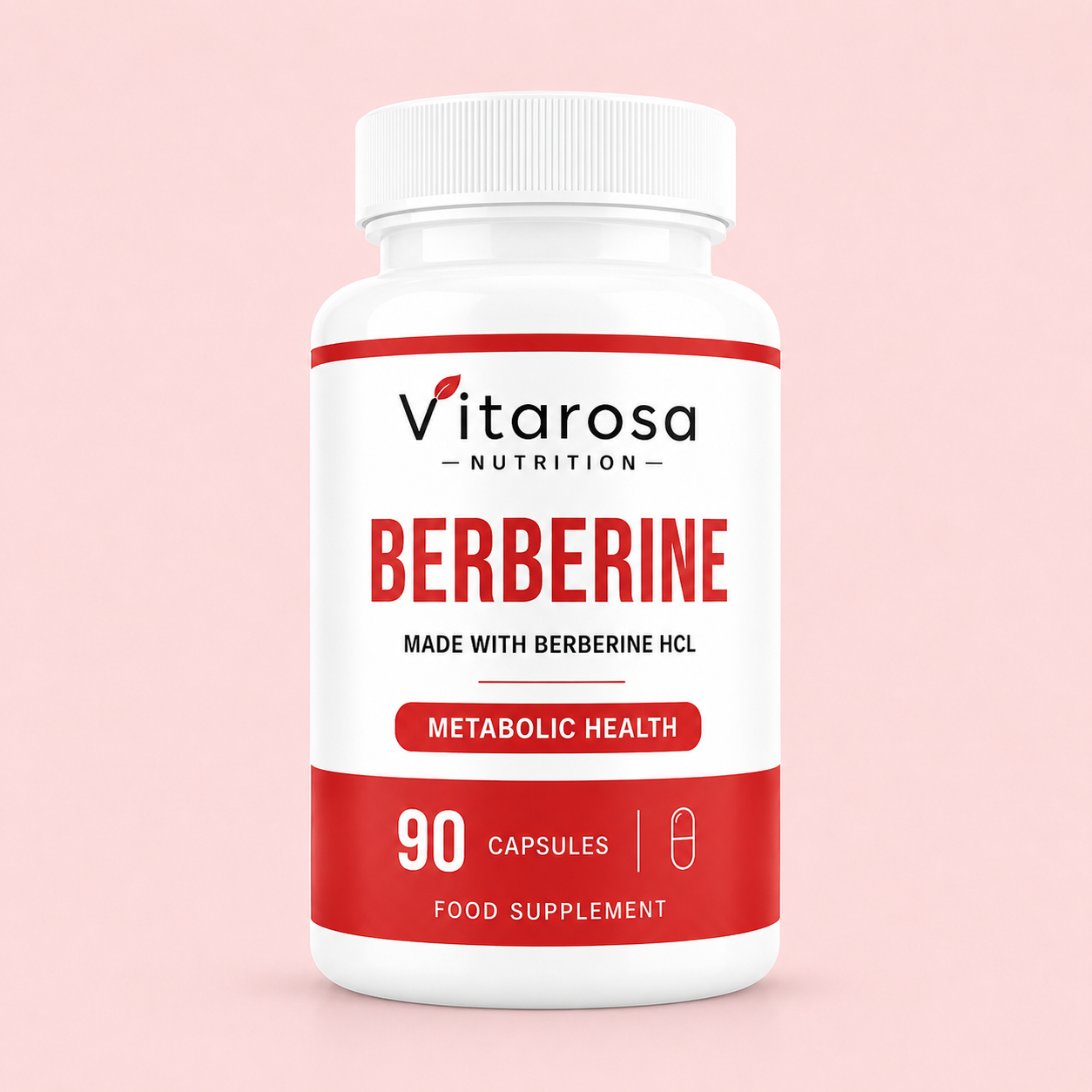 Vitarosa Berberine HCL 90 Capsules bottle with 600mg berberine supplement