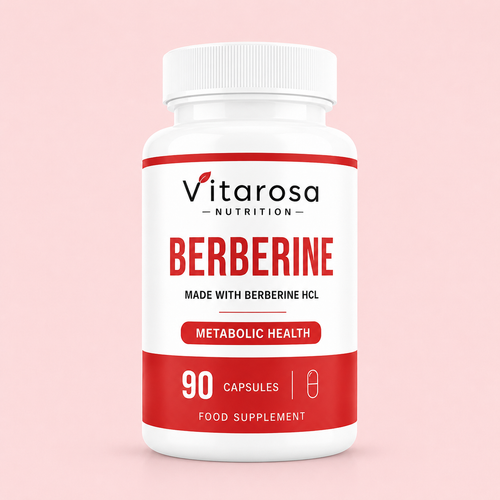 Vitarosa Berberine HCL 90 Capsules bottle with 600mg berberine supplement