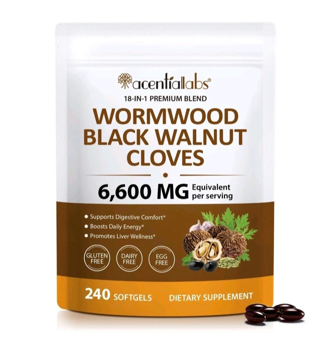 Wormwood Black Walnut and Clove Softgels for gut cleanse and digestive wellness support
